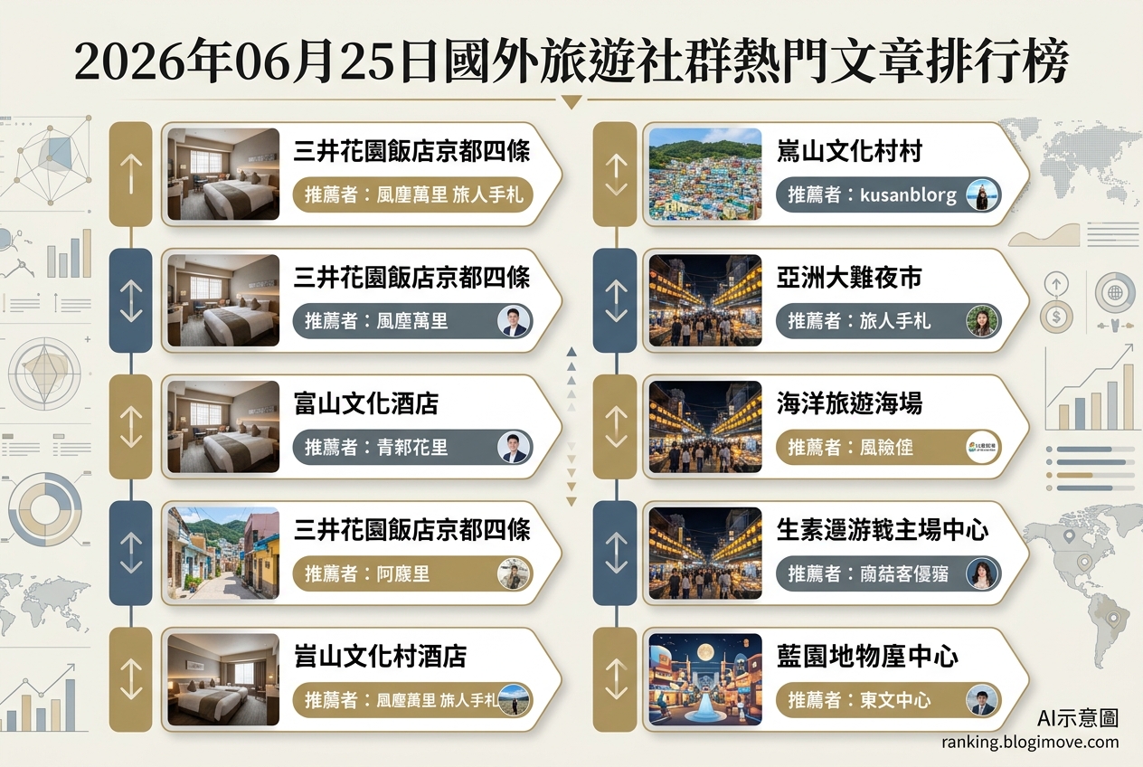 2026年06月25日 | 日本旅遊、韓國旅遊、越南旅遊 | 熱門社群旅遊文章導讀：日韓住宿、釜山海景秘境與富國島夕陽市集 @Blogimove Ranking