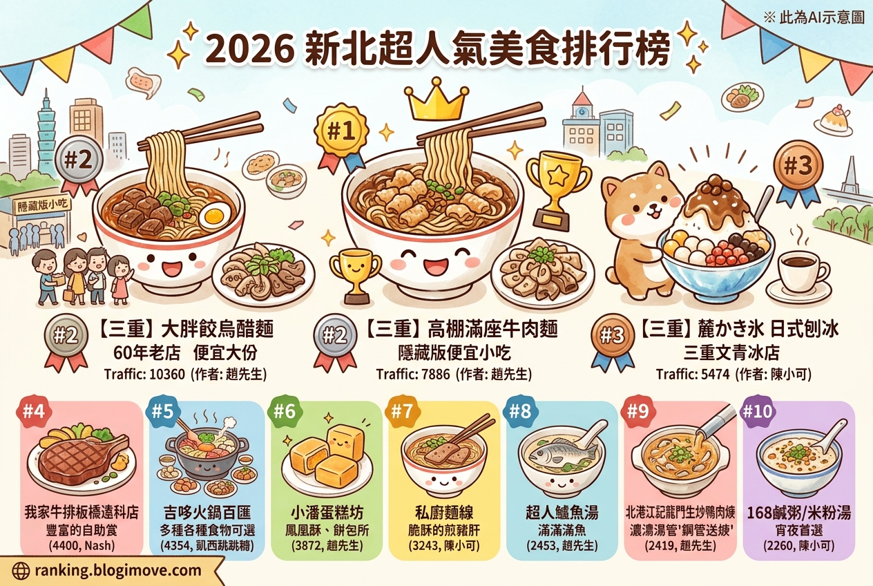 2026年6月24日 | 熱門社群美食文章導讀：三重銅板小吃、板橋吃到飽與永和傳統早餐 @Blogimove Ranking