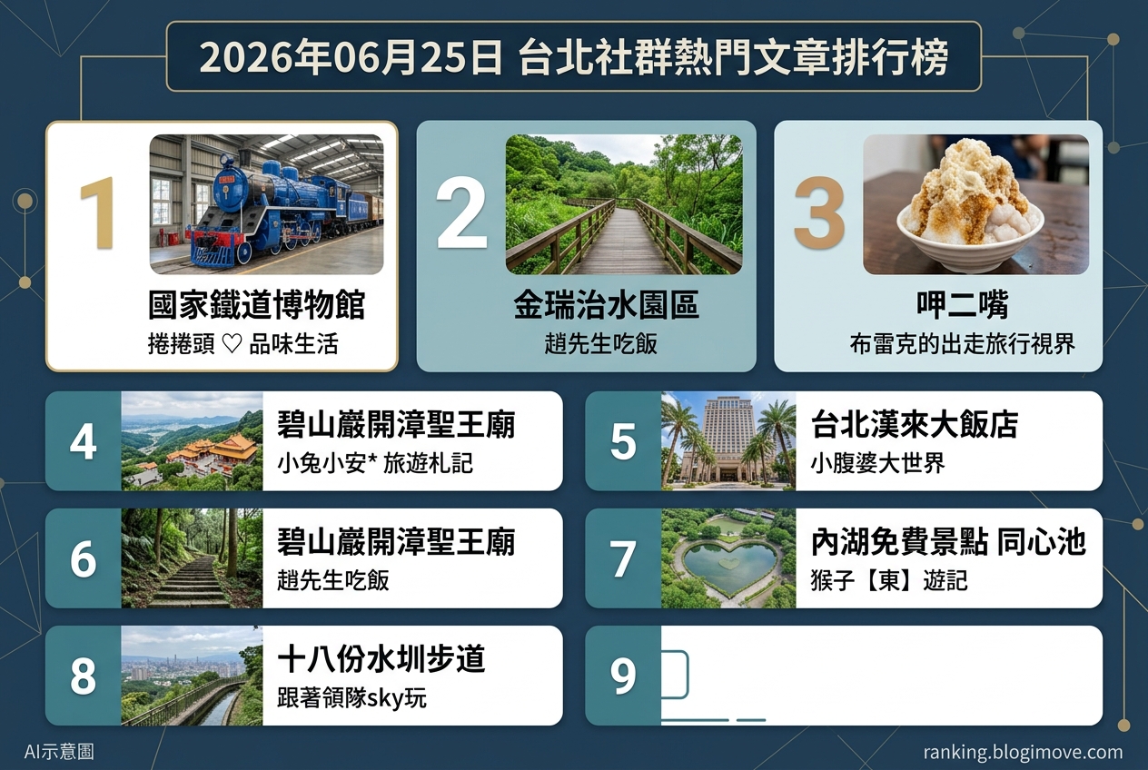 2026年06月25日 | 台北景點 | 熱門社群旅遊文章導讀：鐵道博物館、內湖秘境與老字號冰品 @Blogimove Ranking