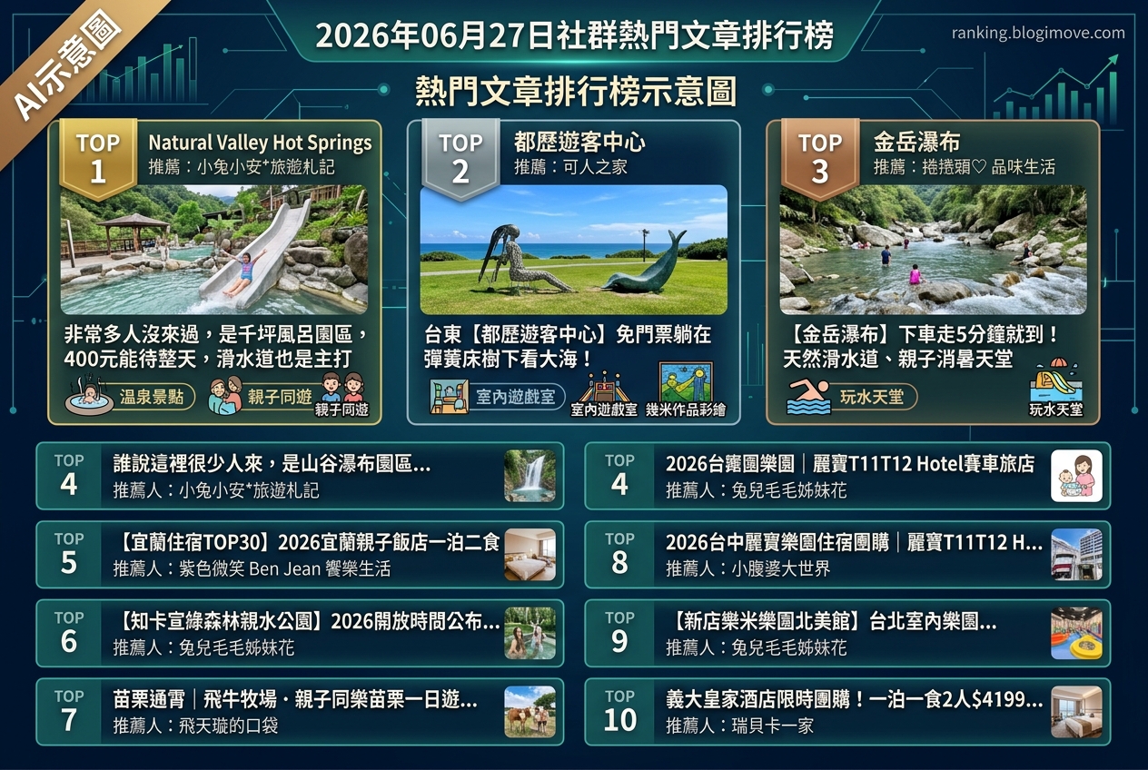 2026年06月27日 | 親子旅行 | 熱門社群旅遊文章導讀：暑假玩水景點、親子住宿與室內樂園全攻略 @Blogimove Ranking