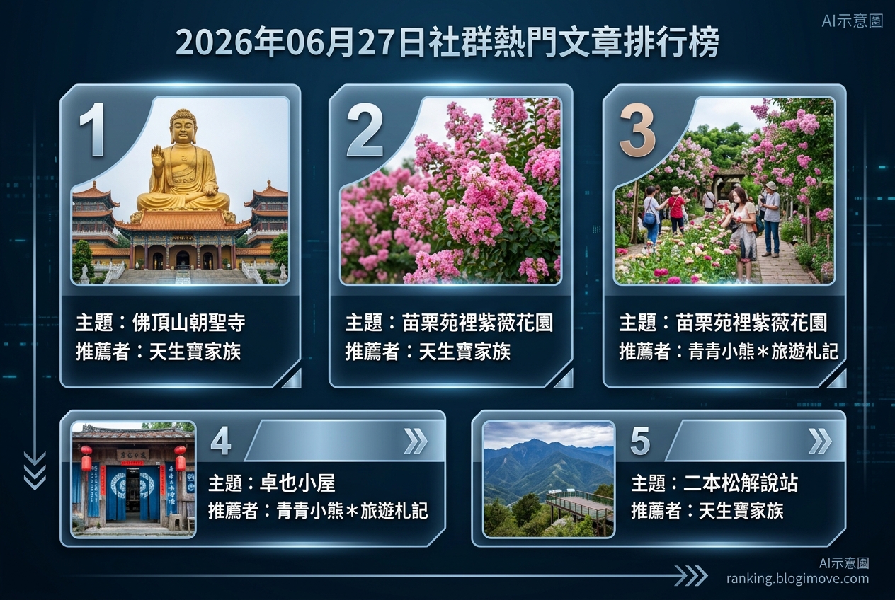 2026年06月27日| 苗栗景點 | 熱門社群旅遊文章導讀：苗栗寺廟、花園與歷史遺跡，豐富國內旅遊體驗 @Blogimove Ranking