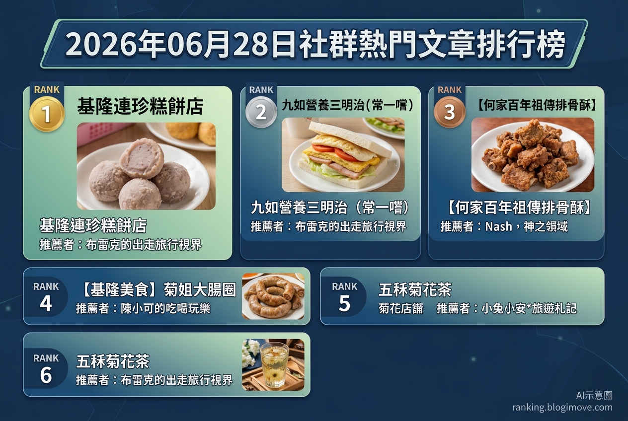 2026年06月28日| 基隆美食 | 熱門社群美食文章導讀：百年糕餅、炸物排隊名店與在地特色飲品 @Blogimove Ranking