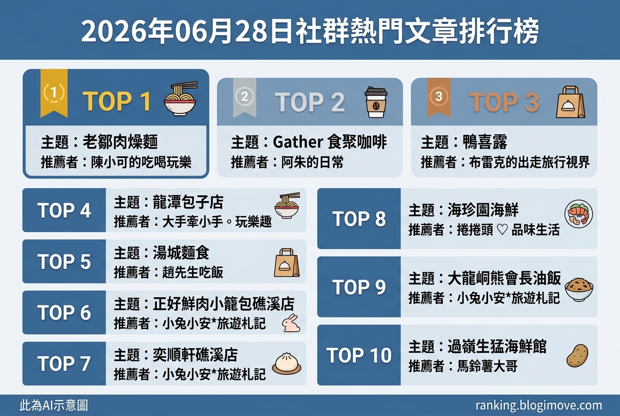 2026年06月28日| 宜蘭美食 | 熱門社群美食文章導讀：在地人推薦美食、古早味小吃與特色冰品。 @Blogimove Ranking
