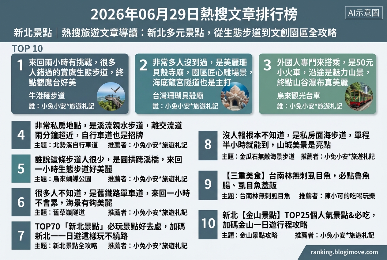 2026年06月29日| 新北景點 | 熱搜旅遊文章導讀：新北多元景點，從生態步道到文創園區全攻略 @Blogimove Ranking