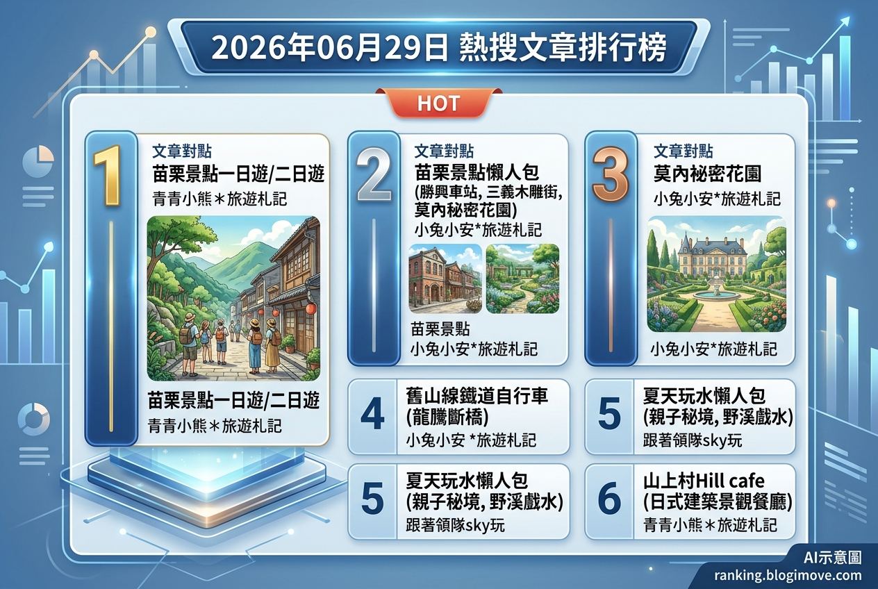 2026年06月29日| 苗栗景點 | 熱門搜尋文章導讀：夏日玩水與山林秘境 @Blogimove Ranking
