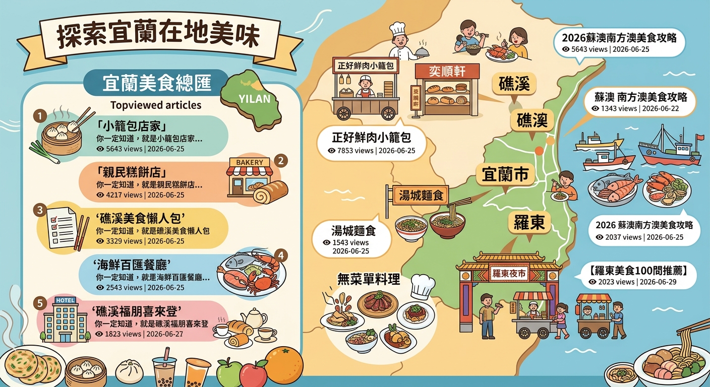 2026年06月29日| 宜蘭美食 | 熱搜美食文章導讀：礁溪必吃小籠包、奕順軒伴手禮與海鮮吃到飽。 @Blogimove Ranking