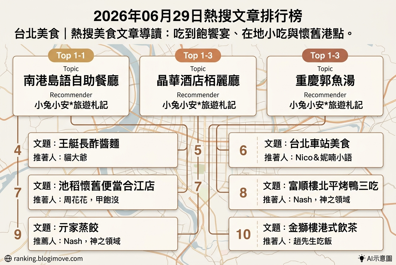 2026年06月29日| 台北美食 | 熱搜美食文章導讀：吃到飽饗宴、在地小吃與懷舊港點。 @Blogimove Ranking