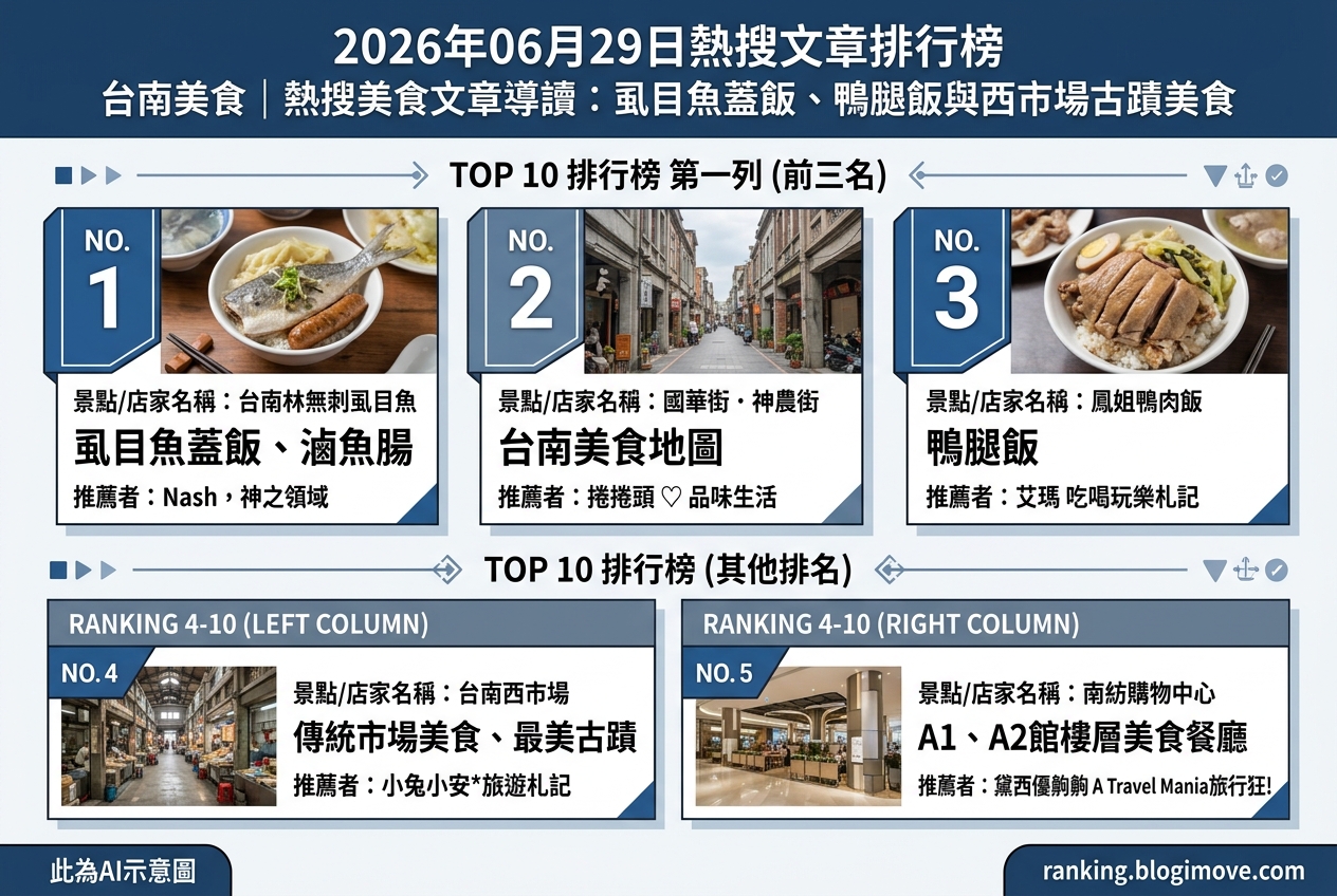 2026年06月29日| 台南美食 | 熱搜美食文章導讀：虱目魚蓋飯、鴨腿飯與西市場古蹟美食 @Blogimove Ranking