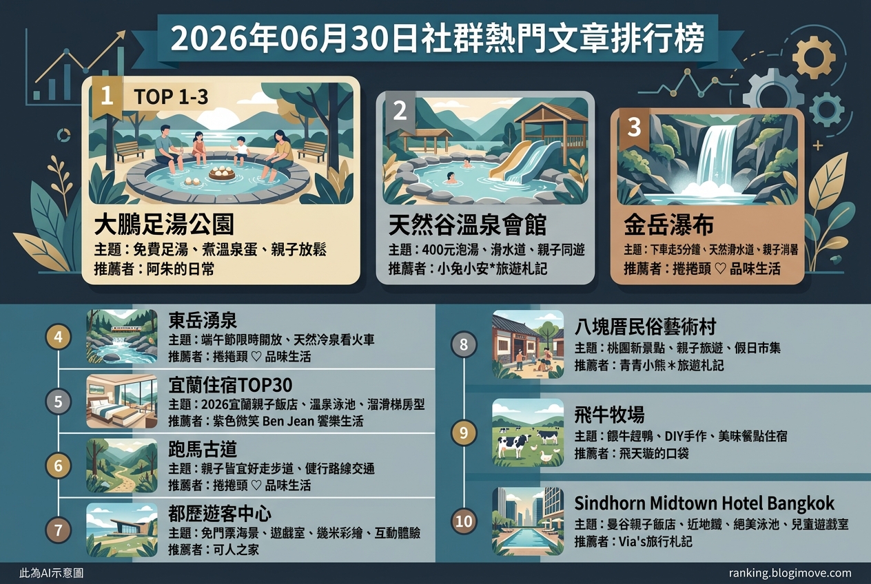 2026年06月30日| 親子旅行 | 熱門社群旅遊文章導讀：宜蘭玩水秘境、免費親子景點與特色住宿。 @Blogimove Ranking