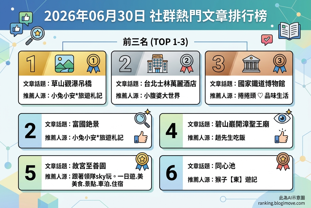 2026年06月30日| 台北景點 | 熱門社群旅遊文章導讀：台北都會綠意、鐵道文化與親民健行。 @Blogimove Ranking