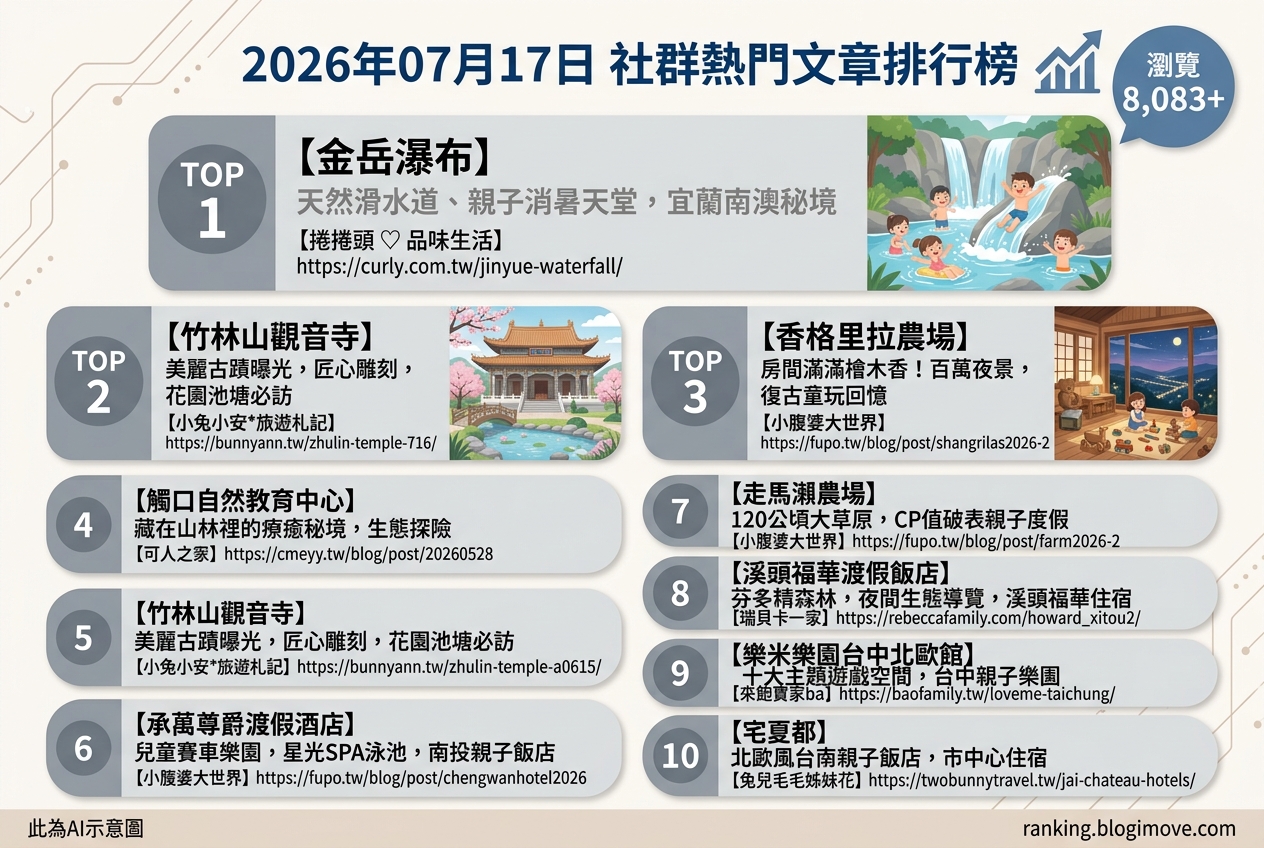 2026年07月17日| 親子旅行 | 熱門社群文章導讀：宜蘭玩水、親子住宿與阿里山秘境 @Blogimove Ranking