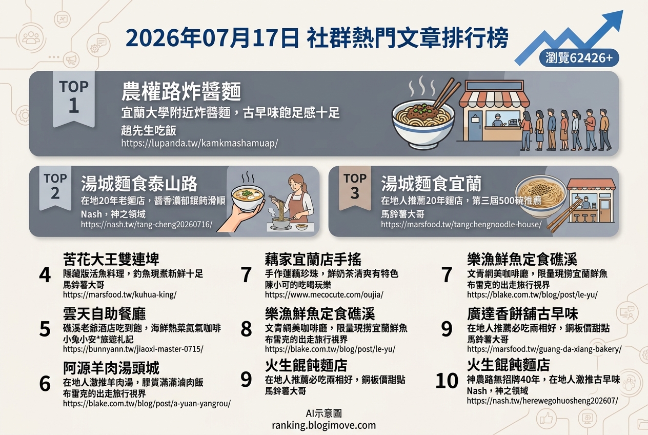 宜蘭美食攻略｜頂級達人私藏！在地人激推必吃名單，古早味到文青咖啡廳全包！ @Blogimove Ranking