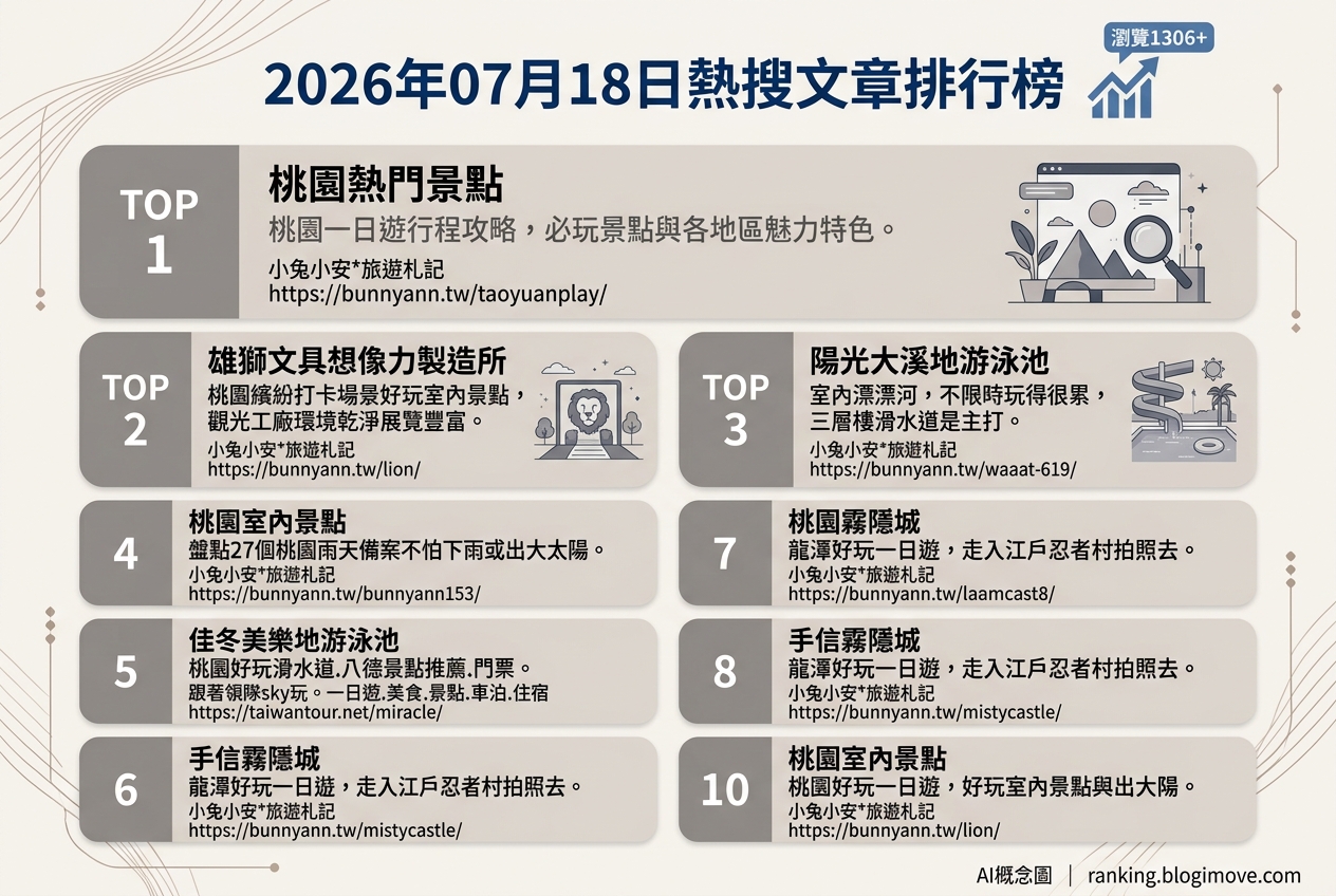 2026年07月18日 | 桃園景點 | 熱搜文章導讀：桃園室內景點、水上樂園與親子同樂新選擇 @Blogimove Ranking