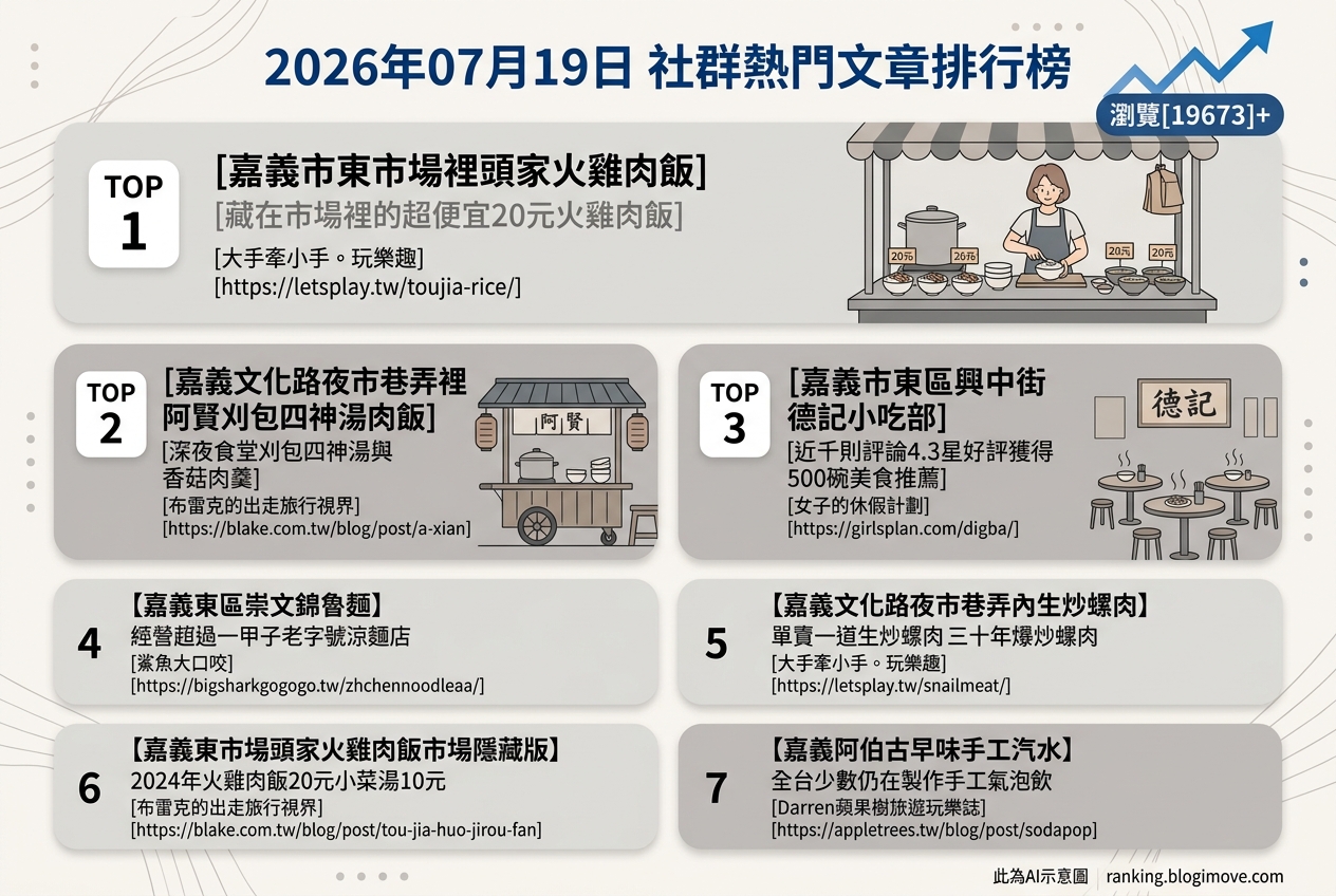 2026年07月19日| 嘉義美食 | 熱門社群文章導讀：嘉義銅板美食、市場隱藏版與古早味宵夜 @Blogimove Ranking