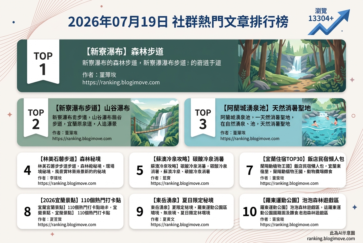2026年07月19日 | 宜蘭景點 | 熱門社群文章導讀：宜蘭夏日玩水、親子同樂與健行秘境攻略 @Blogimove Ranking