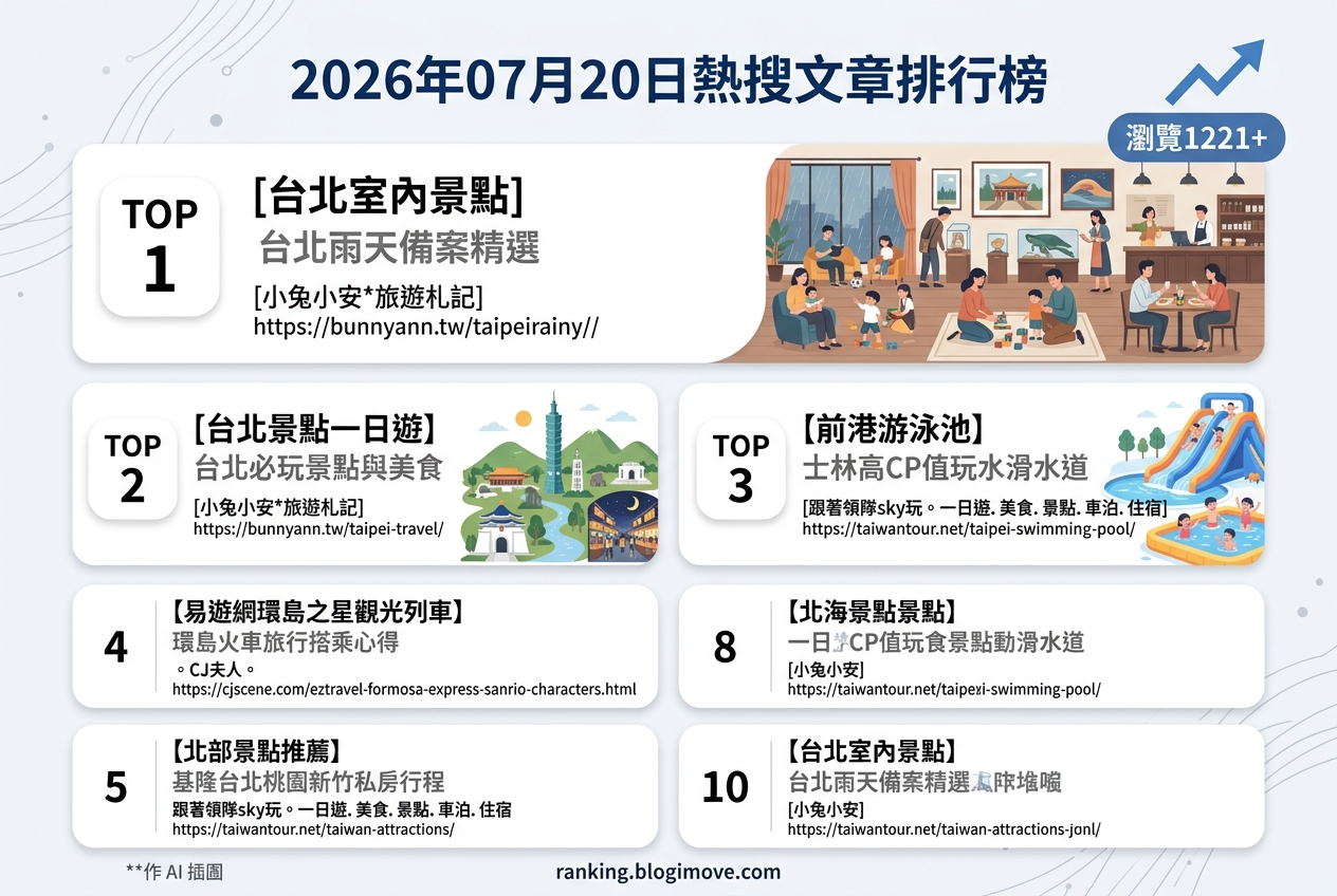 2026年07月20日| 國內旅遊 | 熱搜文章導讀：台北室內景點、一日遊攻略與火車旅行新體驗 @Blogimove Ranking