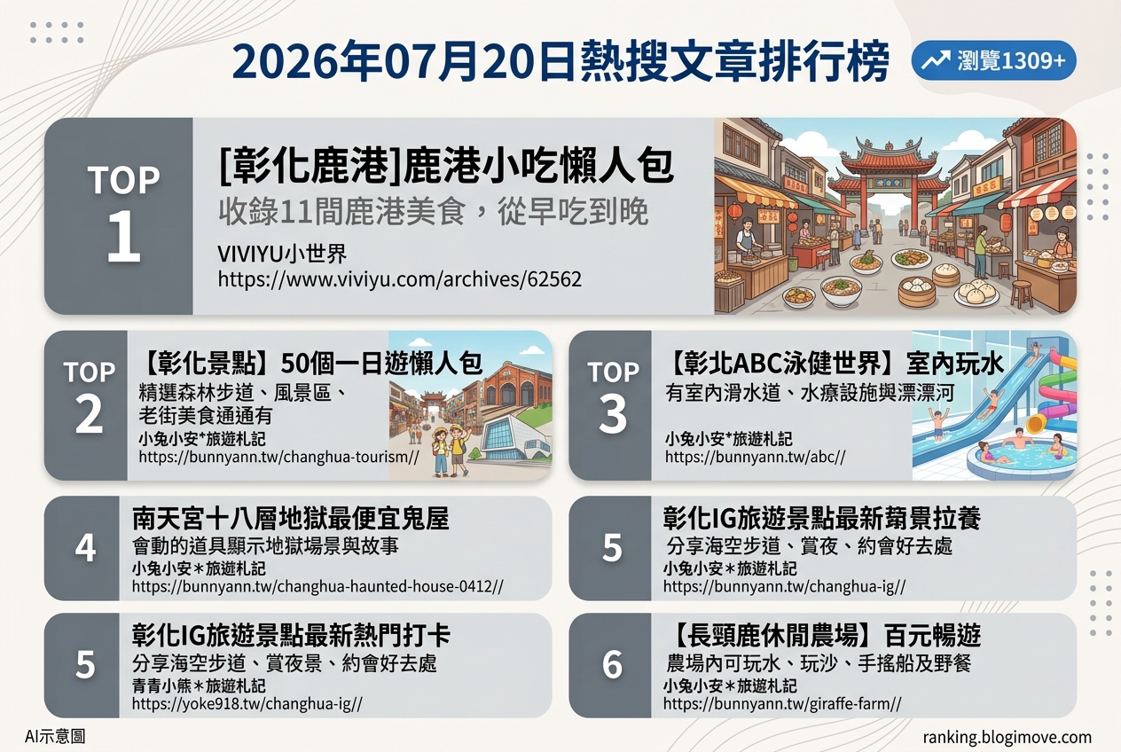 2026年07月20日 | 彰化景點 | 熱搜文章導讀：鹿港小吃、彰化室內玩水與必訪IG景點 @Blogimove Ranking