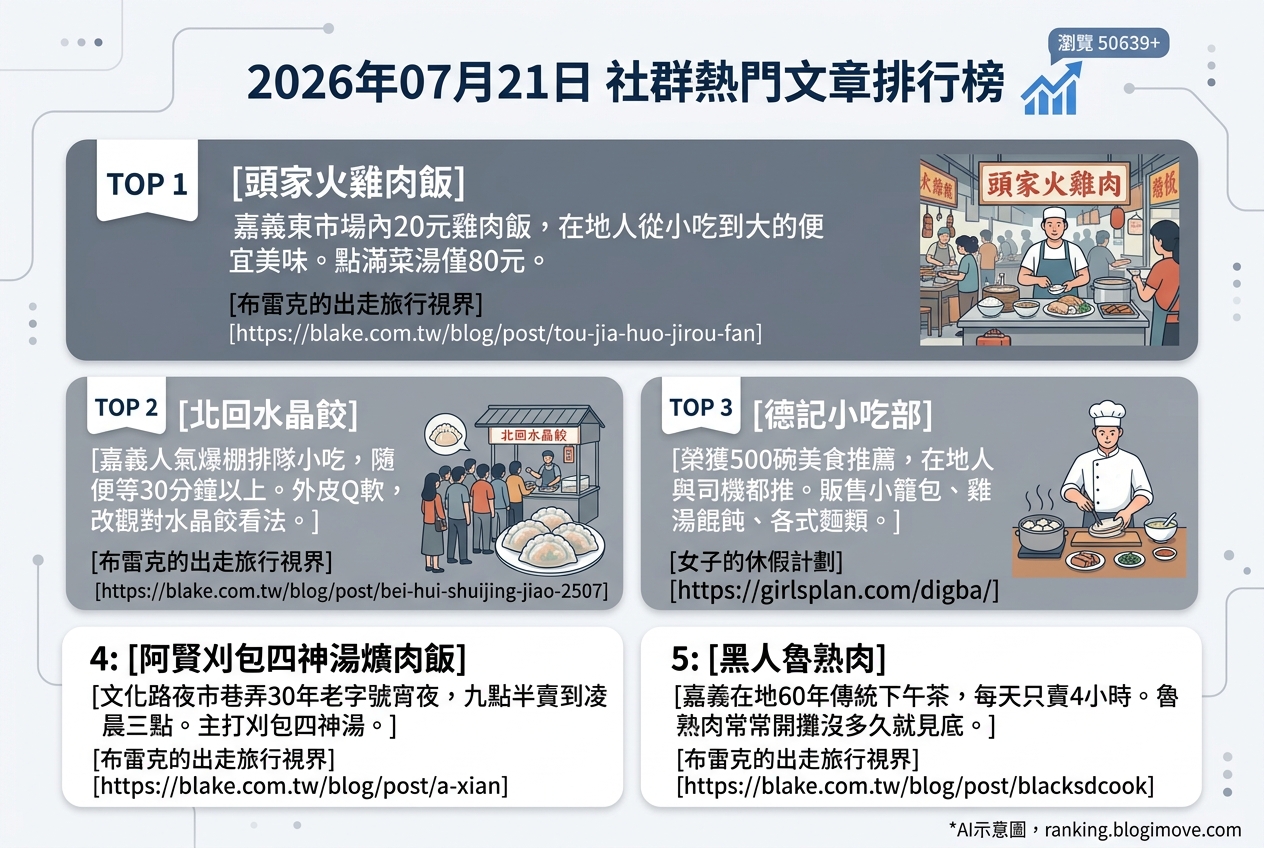 2026年07月21日 | 嘉義美食 | 熱門社群文章導讀：嘉義銅板美食、深夜食堂與人氣排隊小吃 @Blogimove Ranking