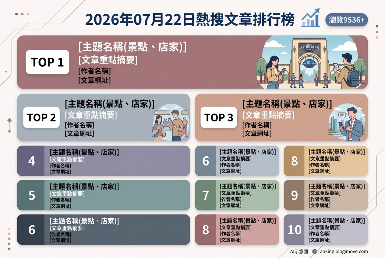 2026年07月22日 | 國外旅行 | 熱搜文章導讀：日本關西、東京交通攻略與主題樂園APP教學引領人氣 @Blogimove Ranking