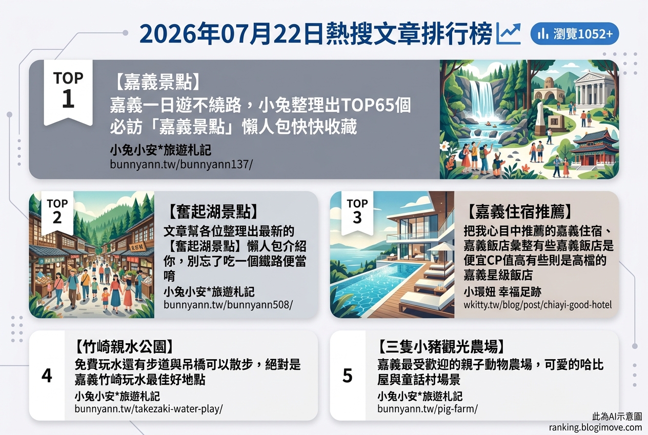 2026年07月22日| 國內旅遊 | 熱門搜尋文章導讀：嘉義景點、住宿與親子同樂攻略 @Blogimove Ranking