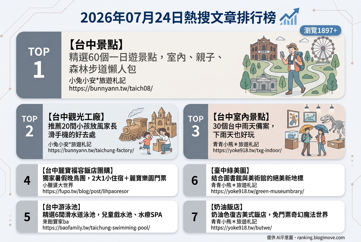 2026年07月24日| 國內旅遊 | 熱搜文章導讀：台中景點、親子樂園與玩水樂趣深度解析 @Blogimove Ranking