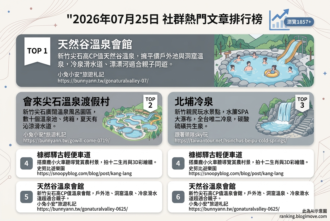 2026年07月25日| 國內旅遊 | 熱門社群文章導讀：新竹溫泉、親子景點與懷舊小火車。 @Blogimove Ranking