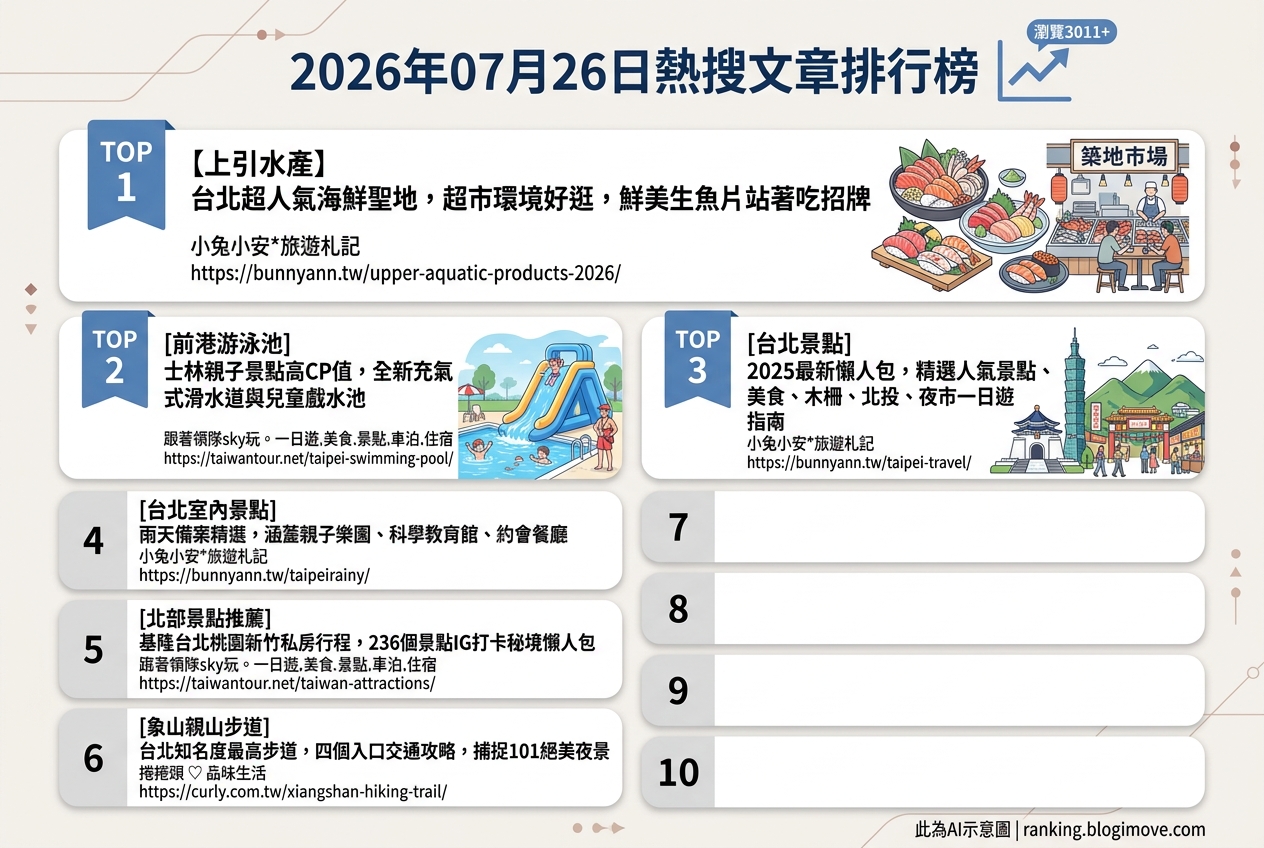 2026年07月26日| 國內旅遊 | 熱搜文章導讀：台北海鮮、親子戲水與一日遊行程熱門推薦 @Blogimove Ranking