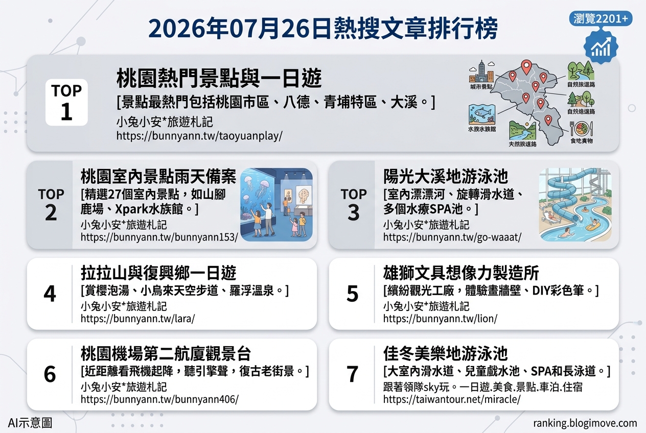 2026年07月26日 | 國內旅遊 | 熱搜文章導讀：桃園室內景點、親子玩水與機場觀景樂 @Blogimove Ranking