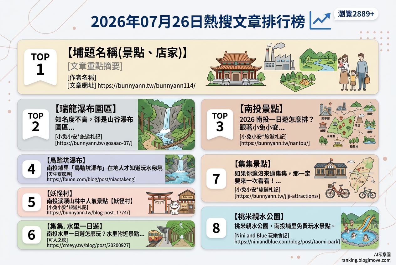 2026年07月26日| 國內旅遊 | 熱搜文章導讀：南投埔里親子景點、溪頭妖怪村與集集一日遊。 @Blogimove Ranking