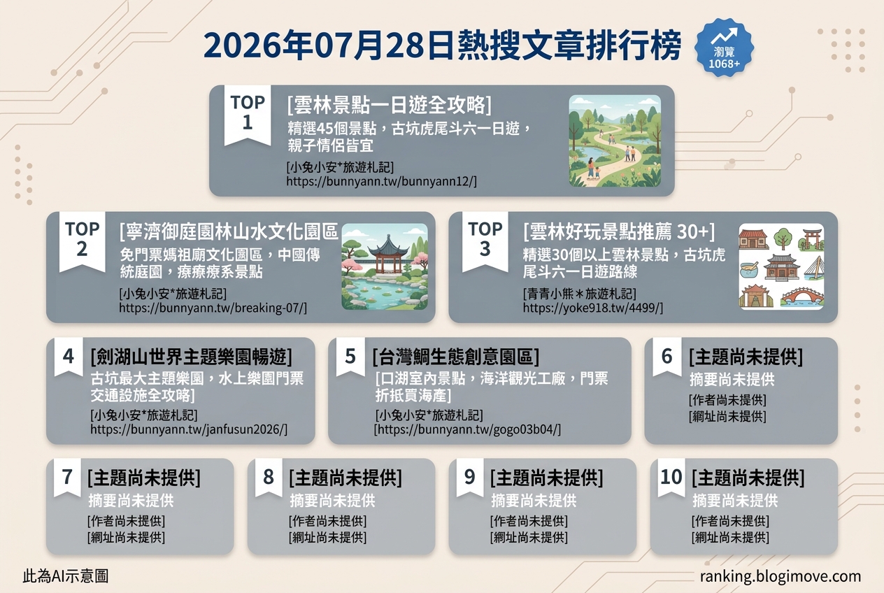 2026年07月28日| 雲林景點 | 熱搜文章導讀：雲林人氣景點、主題樂園與文化園區全攻略 @Blogimove Ranking