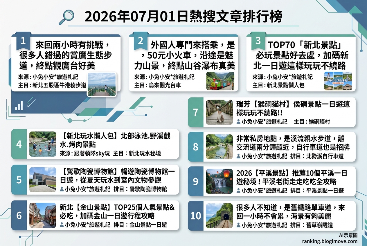 2026年07月01日 | 新北景點 | 熱門搜尋文章導讀：新北登山步道、玩水秘境與一日遊攻略 @Blogimove Ranking