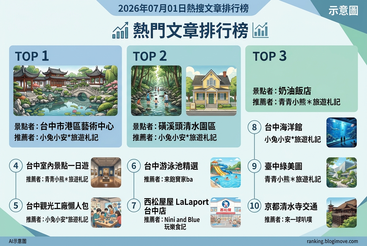 2026年07月01日| 台中景點 | 熱搜旅遊文章導讀：台中秘境、水上樂園。 @Blogimove Ranking