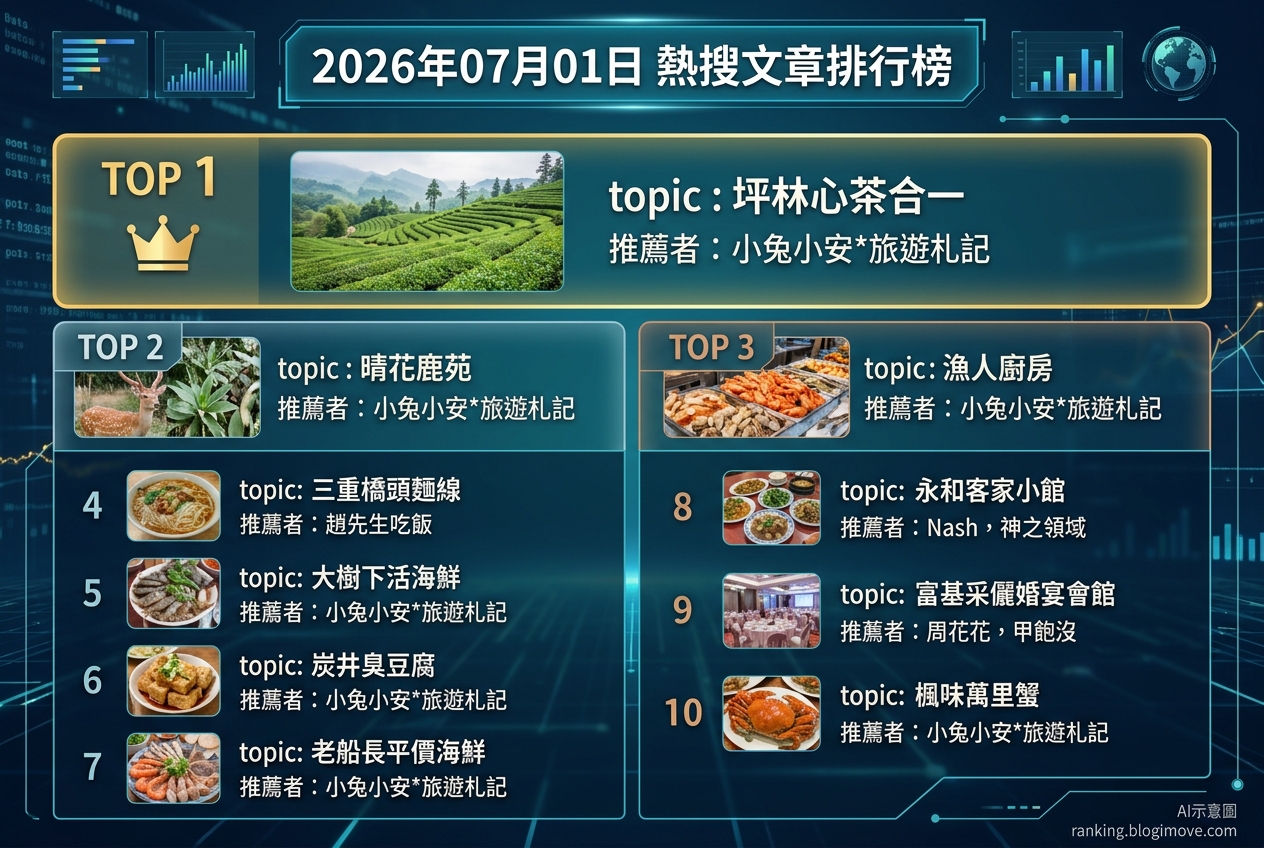 2026年07月01日 | 新北美食 | 熱搜網路文章導讀：海鮮自助餐、景觀咖啡廳與米其林推薦。 @Blogimove Ranking