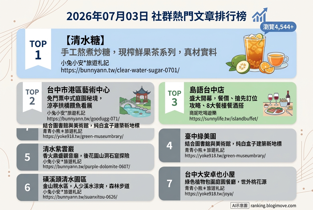 2026年07月03日 | 台中景點 | 熱門社群文章導讀：台中多元景點與人氣美食推薦 @Blogimove Ranking