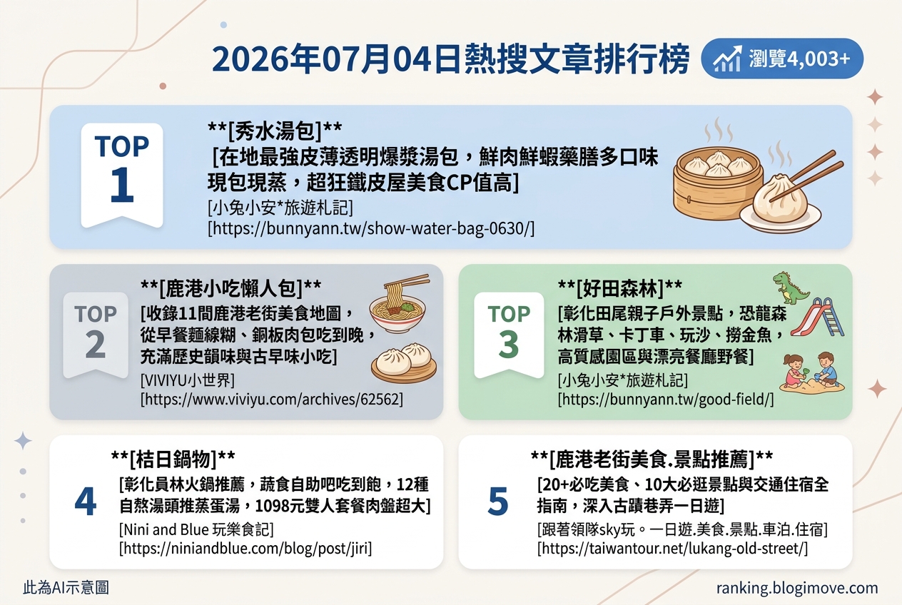 2026年07月04日| 彰化美食 | 熱搜文章導讀：湯包、鹿港小吃與員林火鍋新亮點 @Blogimove Ranking