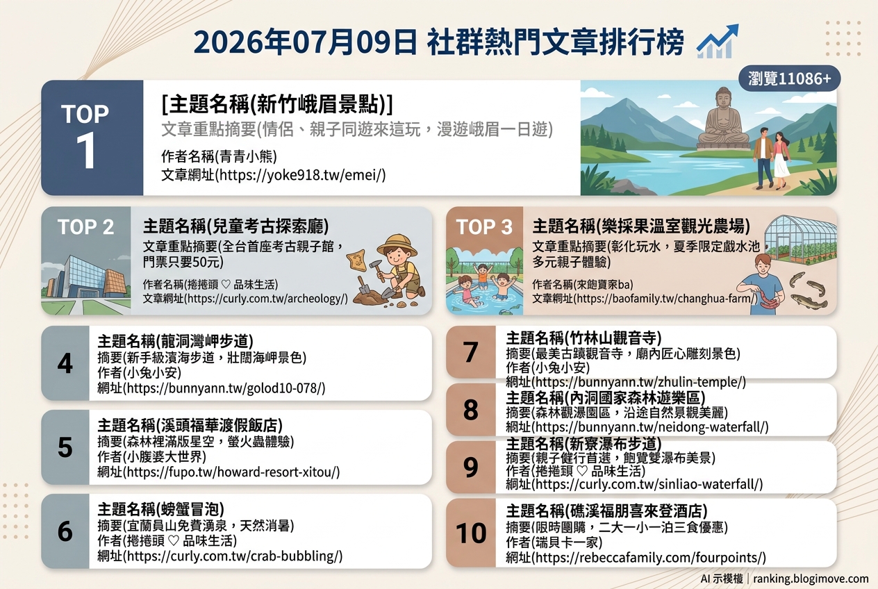 2026年07月09日 | 親子旅行 | 熱門社群文章導讀：夏日消暑玩水、森林秘境與特色農場 @Blogimove Ranking