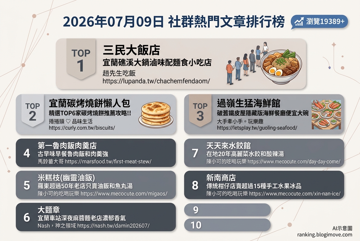 2026年07月09日| 宜蘭美食 | 熱門社群文章導讀：宜蘭在地小吃、懷舊冰品與深夜美味 @Blogimove Ranking