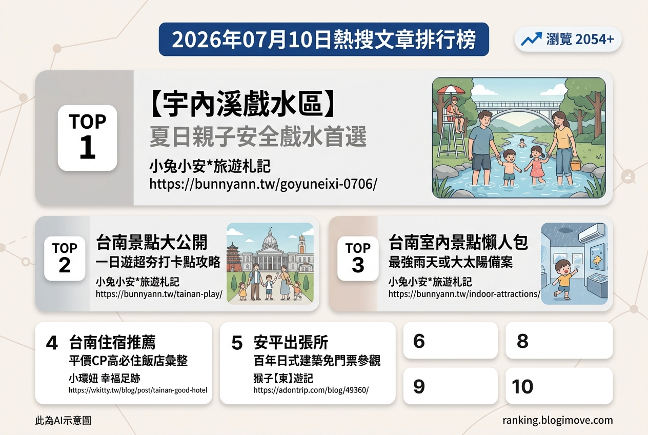 2026年07月10日 | 國內旅遊 | 熱搜文章導讀：溪畔戲水、台南景點與住宿全攻略 @Blogimove Ranking