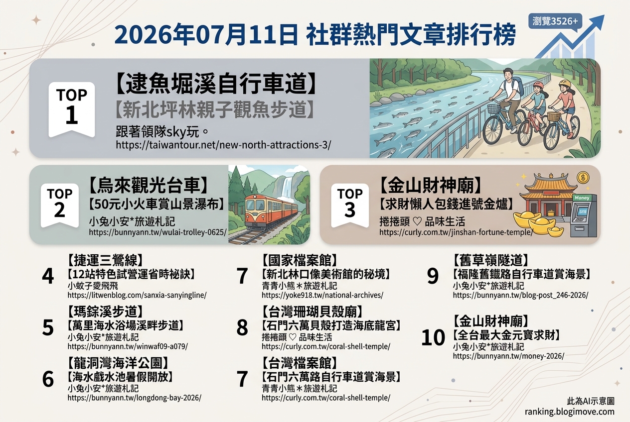 2026年07月11日 | 國內旅遊 | 熱門社群文章導讀：新北景點、鐵道旅遊與求財秘境 @Blogimove Ranking