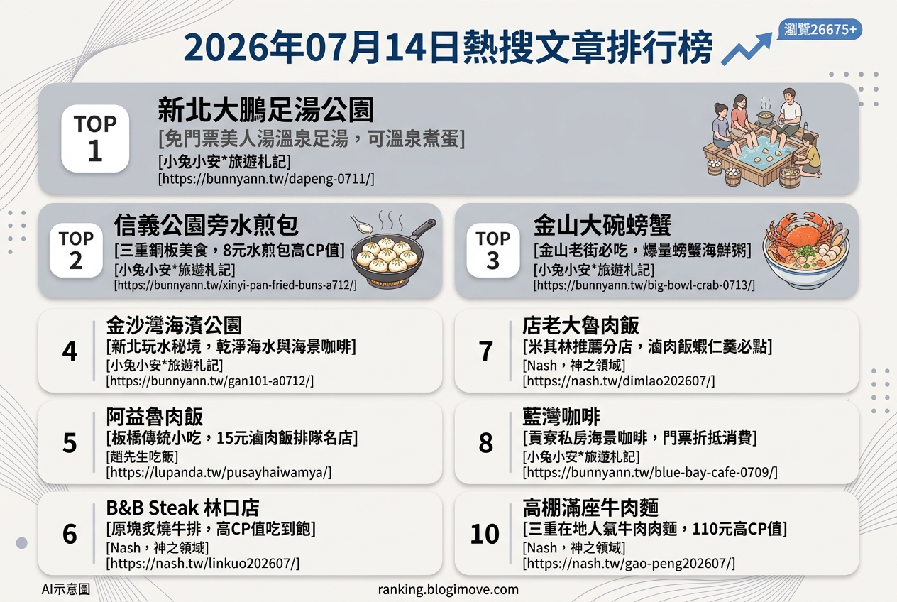 2026年07月14日| 美食 | 熱搜文章導讀：新北在地銅板美食、海鮮盛宴與質感咖啡廳 @Blogimove Ranking