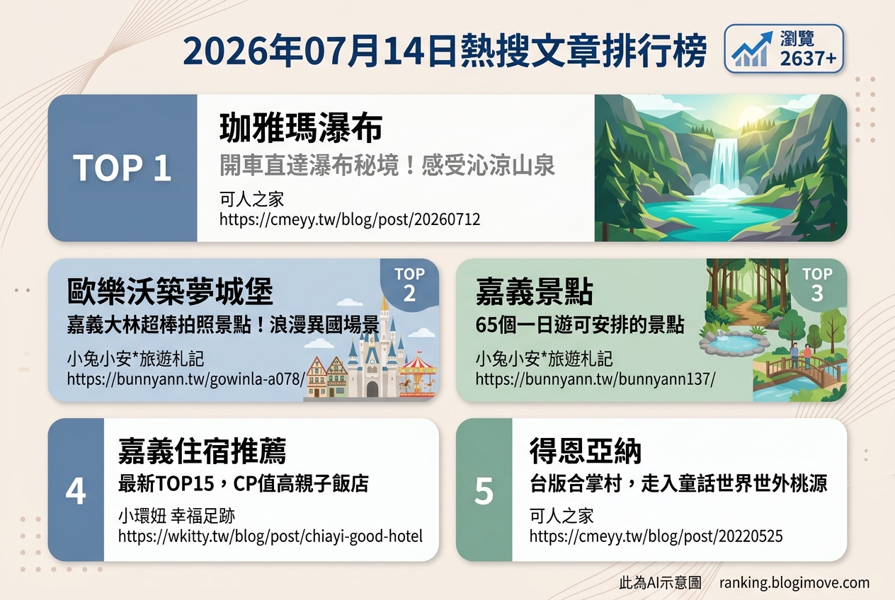 2026年07月14日 | 嘉義景點 | 熱搜文章導讀：阿里山秘境、台版合掌村與夢幻城堡 @Blogimove Ranking