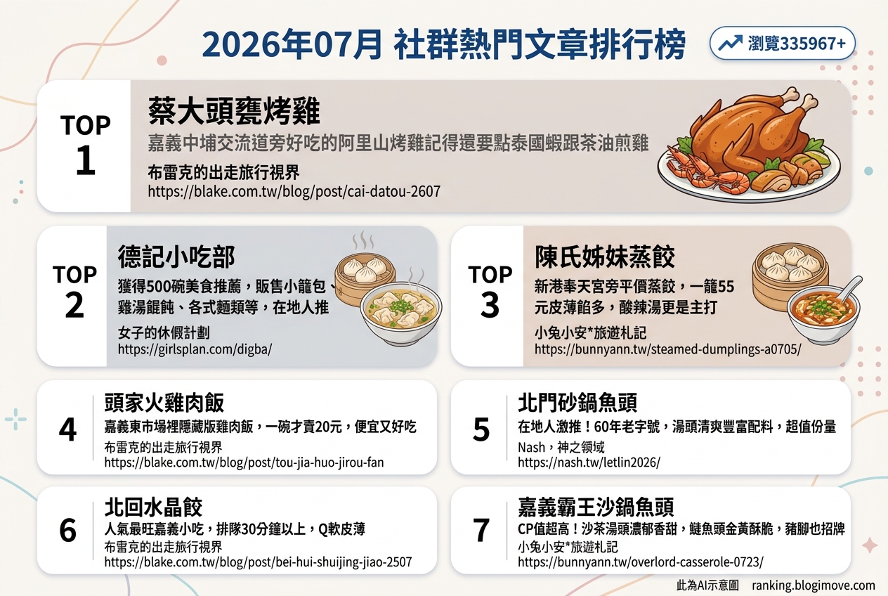 2026年07月| 嘉義美食 | 熱門社群文章導讀：甕烤雞、砂鍋魚頭與銅板價小吃引領嘉義味蕾饗宴 @Blogimove Ranking