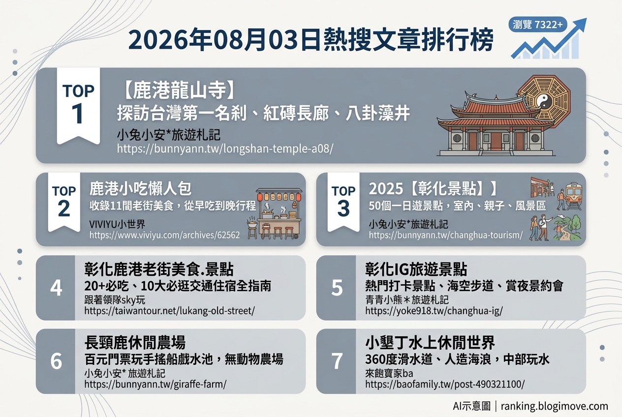 2026年08月03日| 彰化景點 | 熱搜文章導讀：鹿港古蹟廟宇、在地小吃與一日遊攻略 @Blogimove Ranking