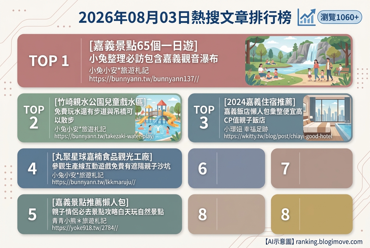 2026年08月03日 | 國內旅遊 | 熱搜文章導讀：嘉義景點、住宿與親子玩樂攻略 @Blogimove Ranking