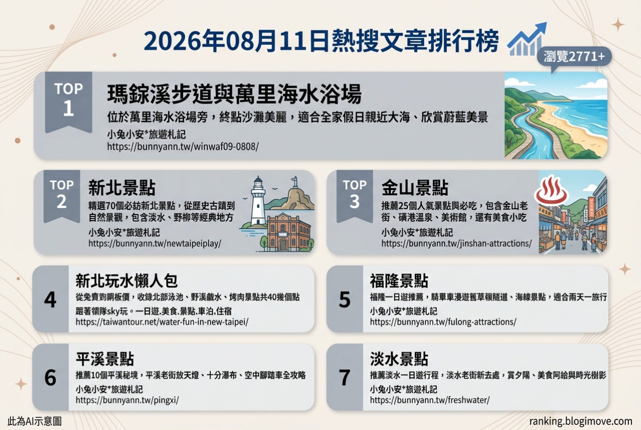 2026年08月11日 | 國內旅遊 | 熱搜文章導讀：新北玩水、一日遊與海線秘境懶人包 @Blogimove Ranking