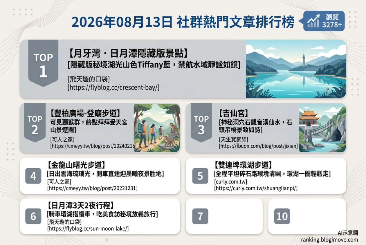 2026年08月13日| 國內旅遊 | 熱門社群文章導讀：日月潭秘境、山林步道與湖光山色 @Blogimove Ranking