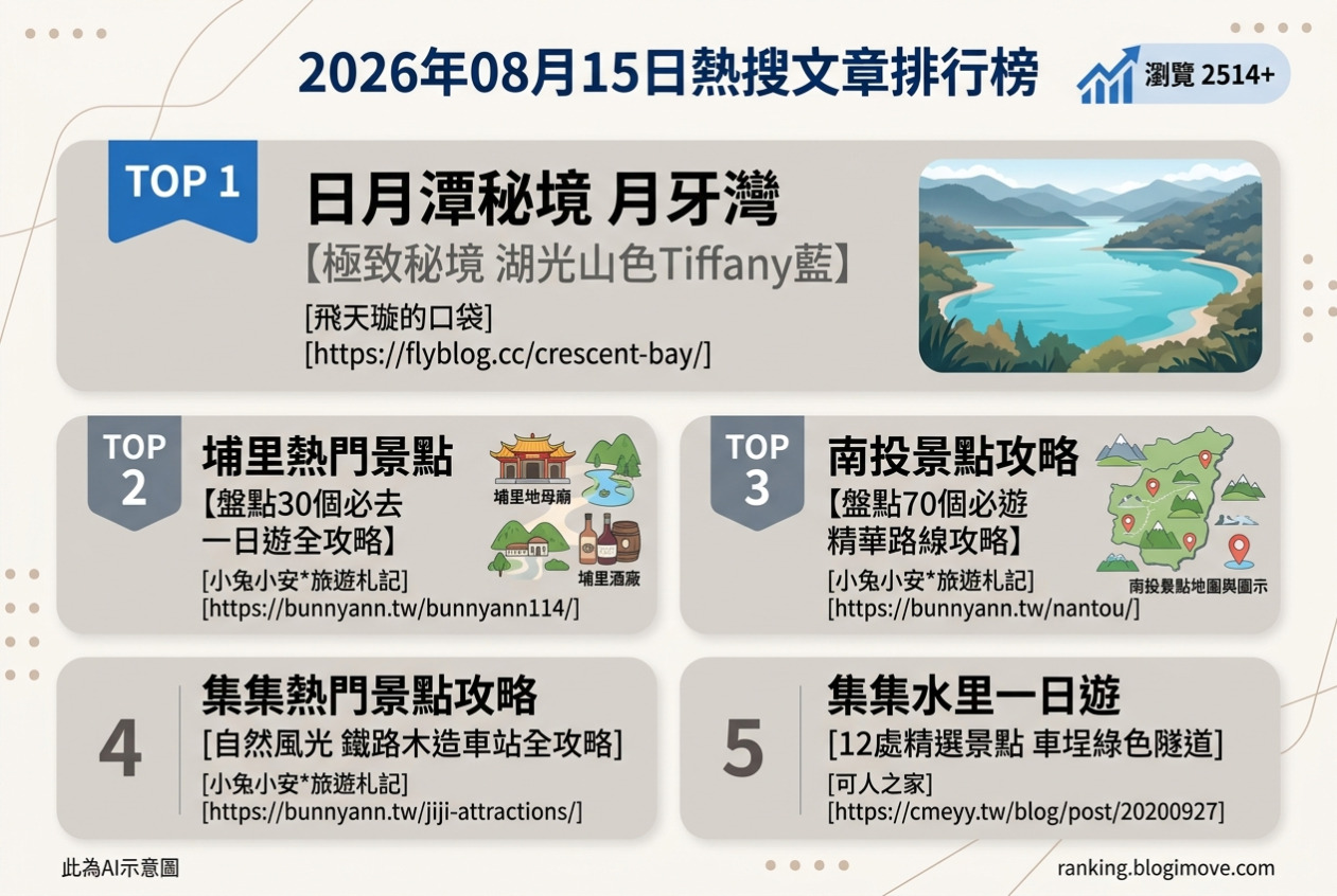 2026年08月15日| 南投景點 | 熱搜文章導讀：日月潭秘境、埔里與集集景點攻略總覽 @Blogimove Ranking