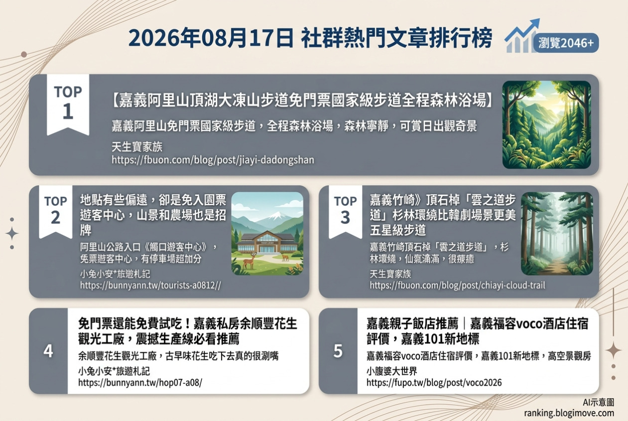 2026年6月21日 | 熱門社群國內旅遊文章導讀：高雄高CP值住宿、南投森林園區秘境 @Blogimove Ranking