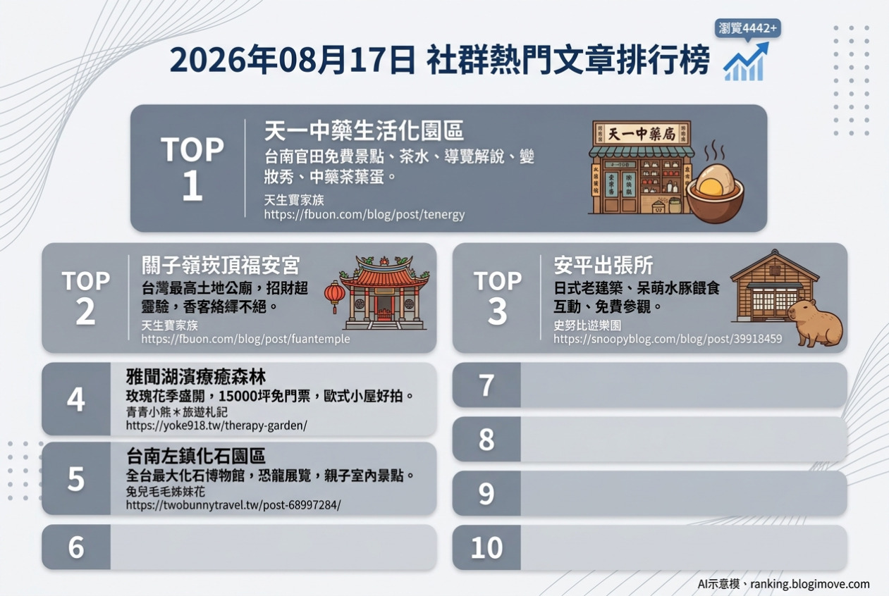 2026年6月21日 | 熱門社群國內旅遊文章導讀：高雄高CP值住宿、南投森林園區秘境 @Blogimove Ranking