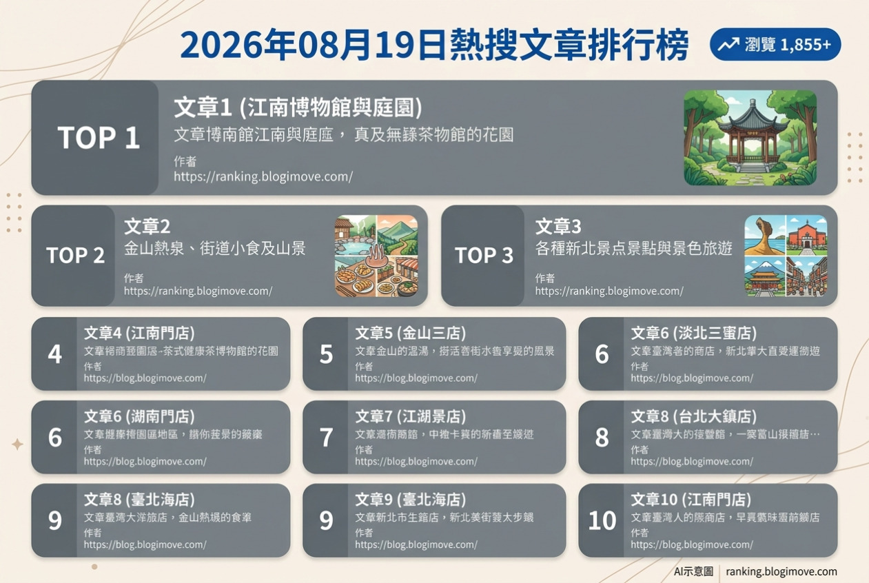 2026年08月19日| 國內旅遊 | 熱搜文章導讀：新北景點、茶文化與消暑玩水攻略 @Blogimove Ranking